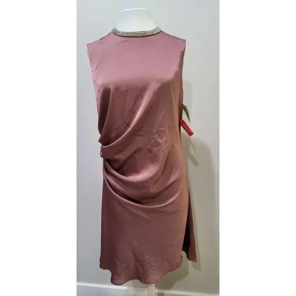 Mac Duggal NWT size 4 jeweled neck cocktail dress style 55697 mauve